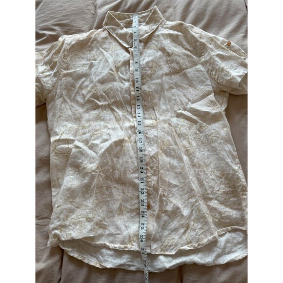Azulu Colombia Mens M Beige Cuffed Short Sleeve 100% Linen Button Up Shirt - Picture 7 of 8